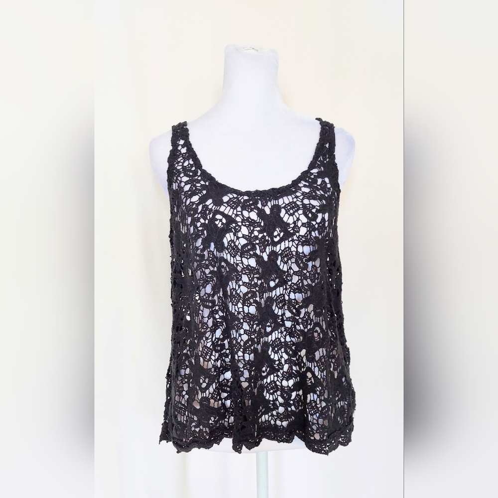 Ecote Urban Outfitters Crochet Lace Tank Top Black Size Small
